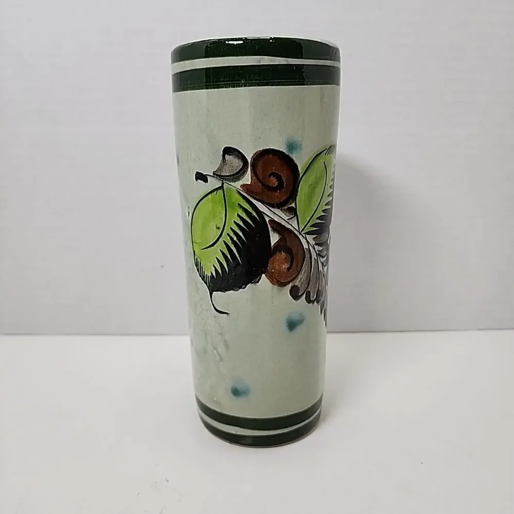 Vtg Hand Painted Mexican Pottery Tonala Floral 6.5